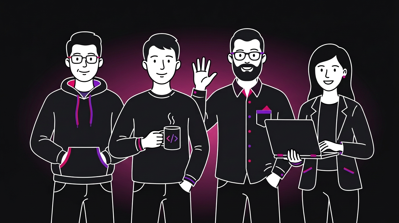 Illustration: the Captain Software team waving
